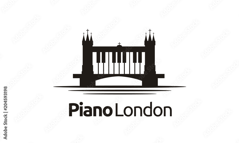 London Bridge Building Piano Music Instrument Logo design inspiration