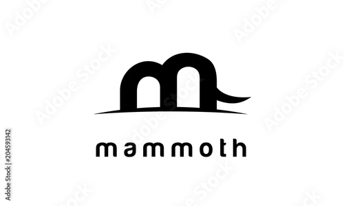 Initial Letter M Mammoth Mastodon Elephant typography logo design inspiration