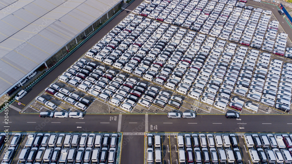 Car distribution center with row new cars Car distribution center with row new cars