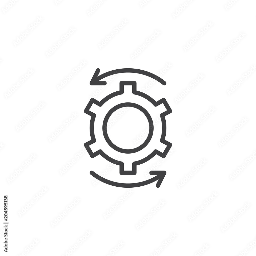 Cog gear and rotation arrows outline icon. linear style sign for mobile concept and web design. Settings simple line vector icon. Symbol, logo illustration. Pixel perfect vector graphics