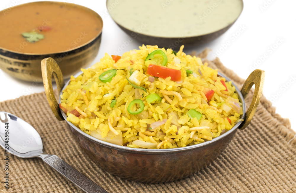 Fried Rice Poha Indian Breakfast Dish Poha Also Know as Pohe or Aalu poha made up of ...