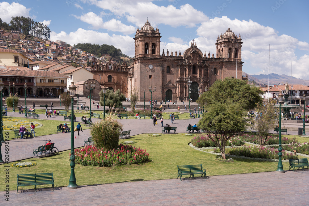 Panoramic view of Cuzco maine square, in Peru.