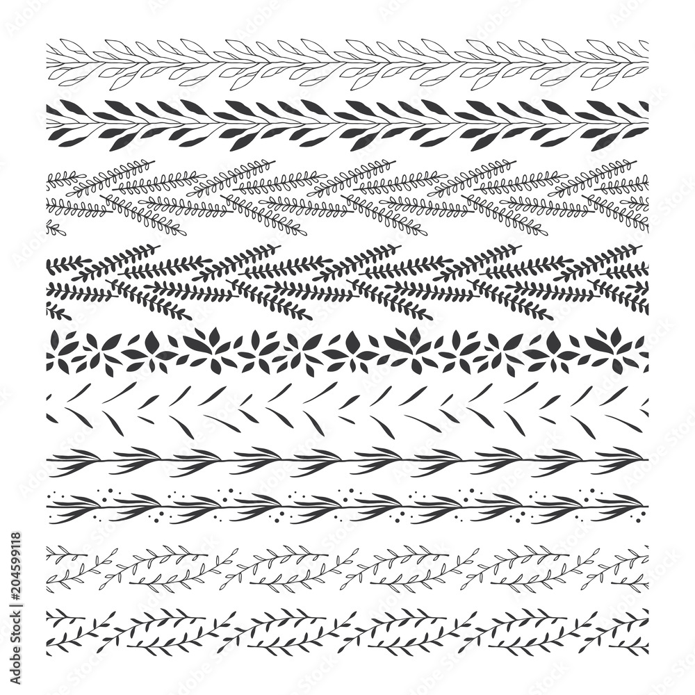 vector hand drawn floral leaf borders and dividers, floral leaf clip