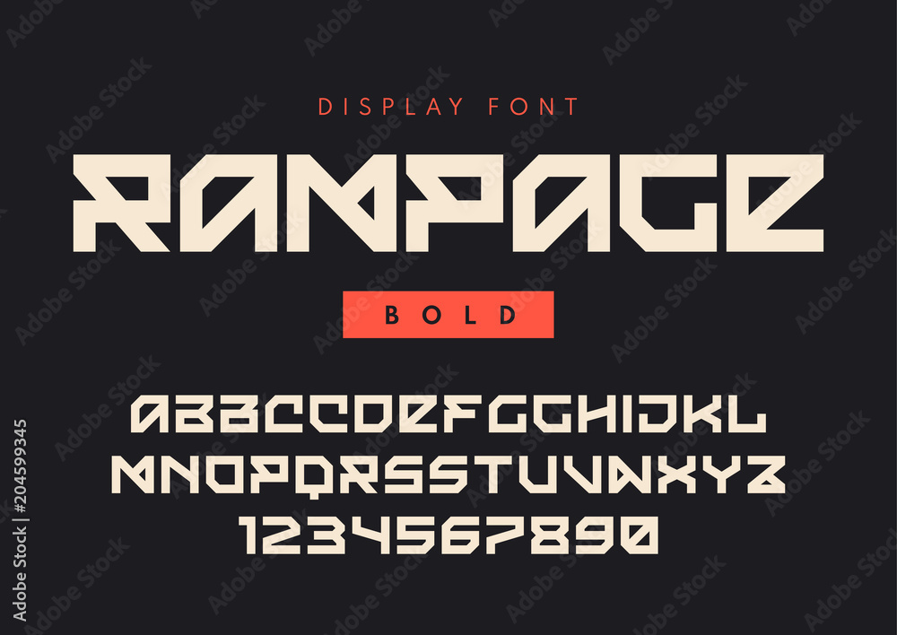 Plakat Vector modern bold display font named Rampage, blocky typeface,