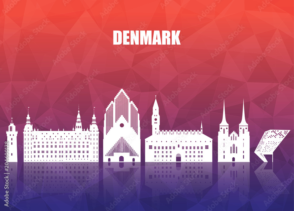 Naklejka premium Denmark Landmark Global Travel And Journey paper background. Vector Design Template.used for your advertisement, book, banner, template, travel business or presentation.