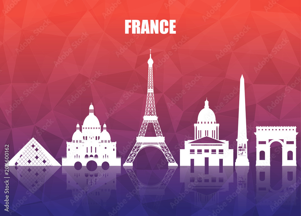 Fototapeta premium France Landmark Global Travel And Journey paper background. Vector Design Template.used for your advertisement, book, banner, template, travel business or presentation.