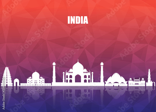 India Landmark Global Travel And Journey paper background. Vector Design Template.used for your advertisement, book, banner, template, travel business or presentation.