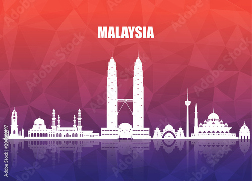 Malaysia Landmark Global Travel And Journey paper background. Vector Design Template.used for your advertisement, book, banner, template, travel business or presentation.