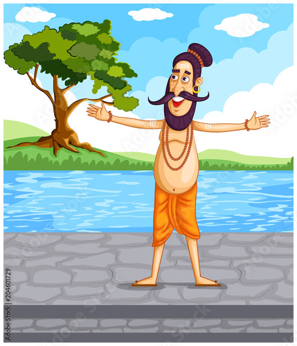 cartoon style Indian sadhu character illustration