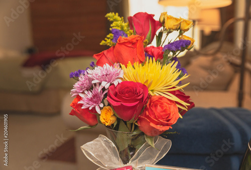 Colorful Boquet of Flowers In Cozy Setting