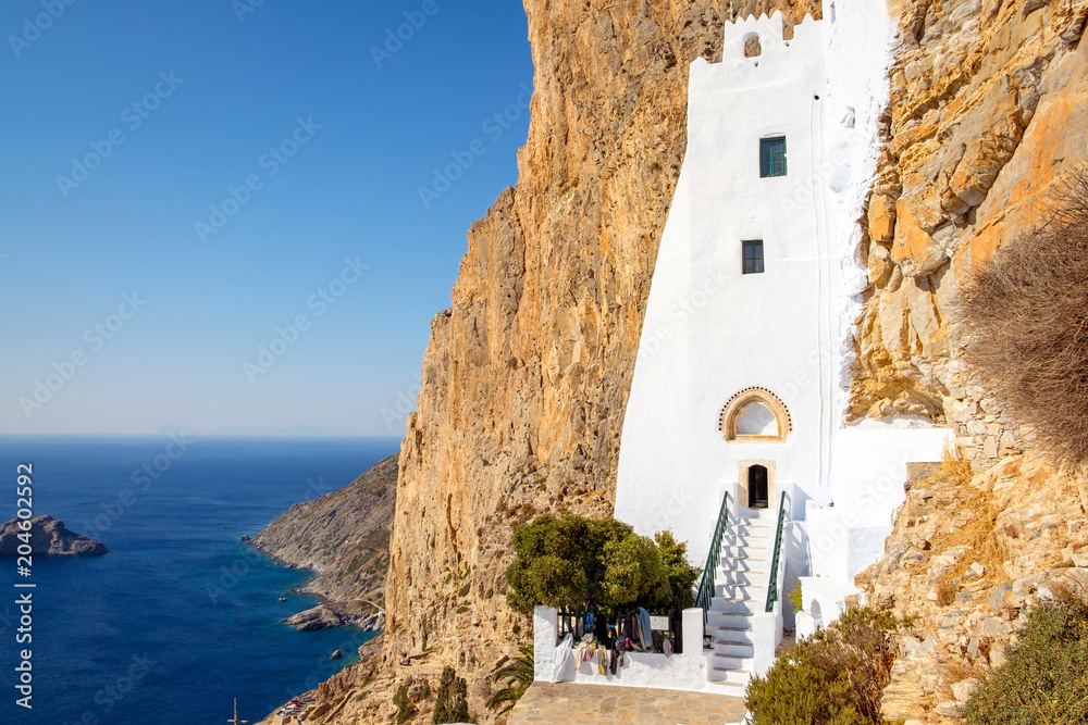 Panagia Hozoviotissa monastery and the ocean on Amorgos island, Greece - obrazy, fototapety, plakaty 