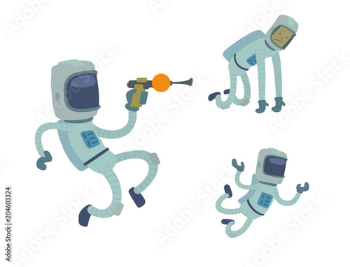 Astronaut in space vector character having fun spaceman galaxy cosmos atmosphere astronautics system fantasy traveler man.