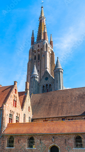 Tower of the church of Our Lady in Bruges, Belguim - upward view