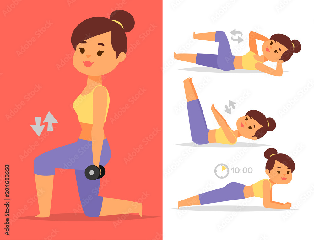 Woman home workout vector exercising at home fitness character training coaching healthy living and diet concept illustration. Woman home workout vector exercising at home fitness character training coaching healthy living and diet concept illustration.