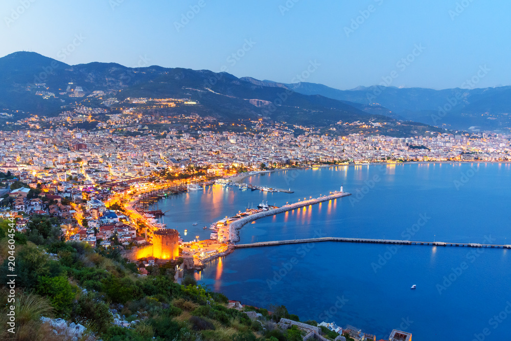 View of Alanya at night. Turkey