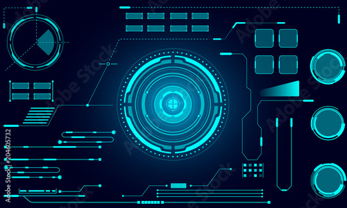 HUD Futuristic Visualization User Interface Vector Background. Blue Abstract Digital Technology Display System Design.