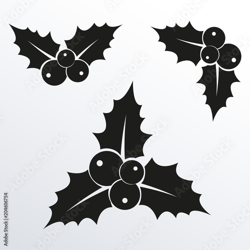 Holly Berry icon set. Christmas symbol. Xmas holiday decoration element. Vector illustration.