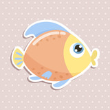 Cute little  fish sticker  vector illustration. Flat design