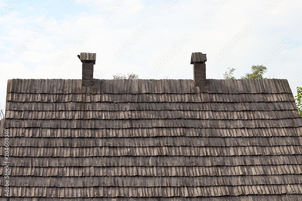 Traditional wooden roof tile of old house