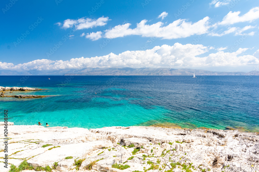 blue lagoon in Kassiopi in Corfu island, Greece