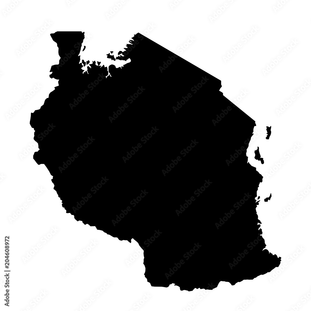 Vecteur Stock black silhouette country borders map of Tanzania on white ...