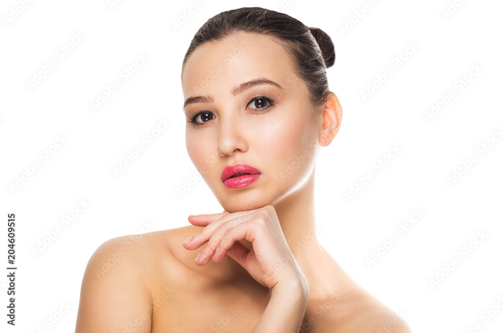 Beauty Spa woman portrait on white isolate background. Clean skin, makeup, care concepts