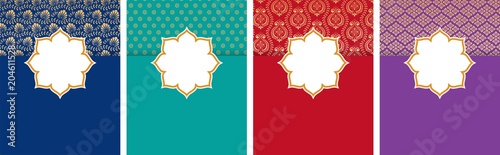 Indian, Arabic style flyer, poster design set with ethnic pattern and copy space photo