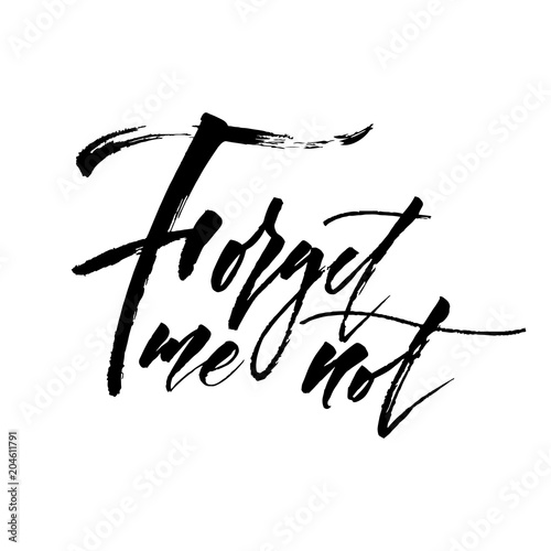 Floral vector calligraphic logo. Flower Forget-me-not. Hand calligraphy with brush, lettering, modern design for decoration of flower shops, cosmetics, garden. For emblems, prints. Isolated Eps 10.