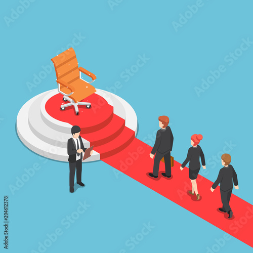 Isometric businessman in a queue for job recruitment