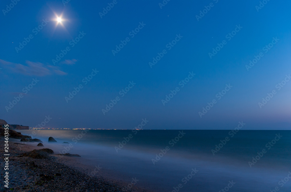 View of the beach in the moonlight