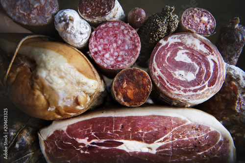 Closeup of charcuterie meat products photo