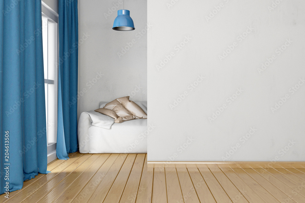 Modern interior with sofa. Wall mock up. 3d illustration. Modern interior with sofa. Wall mock up. 3d illustration.