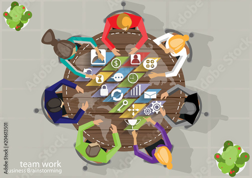 Business Meeting Training  Brainstorm for Success Creativity  Idea and  Plan  think analyze creative work,flat design illustration.