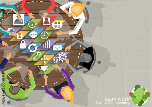 Business Meeting Training  Brainstorm for Success Creativity  Idea and  Plan  think analyze creative work,flat design illustration.