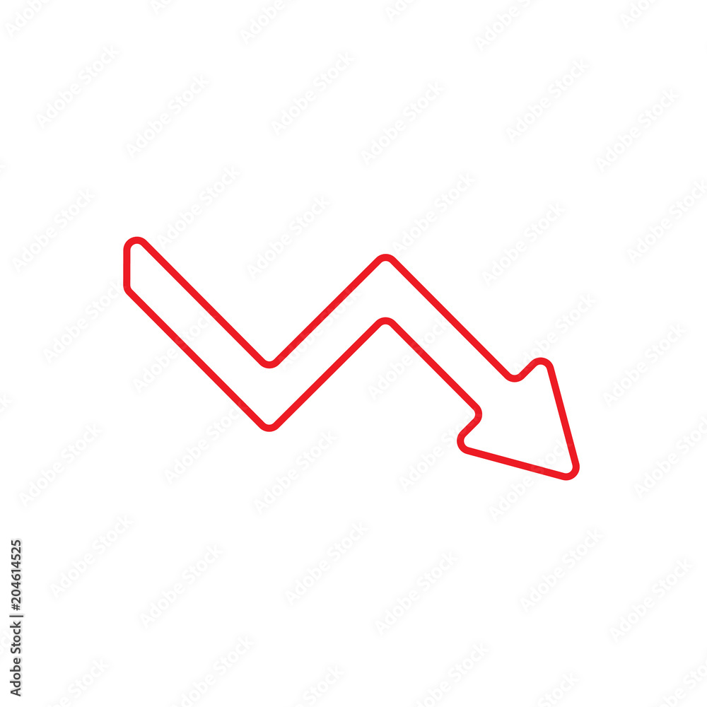 Red arrow. Down sign. Vector illustration isolated on white background Red arrow. Down sign. Vector illustration isolated on white background