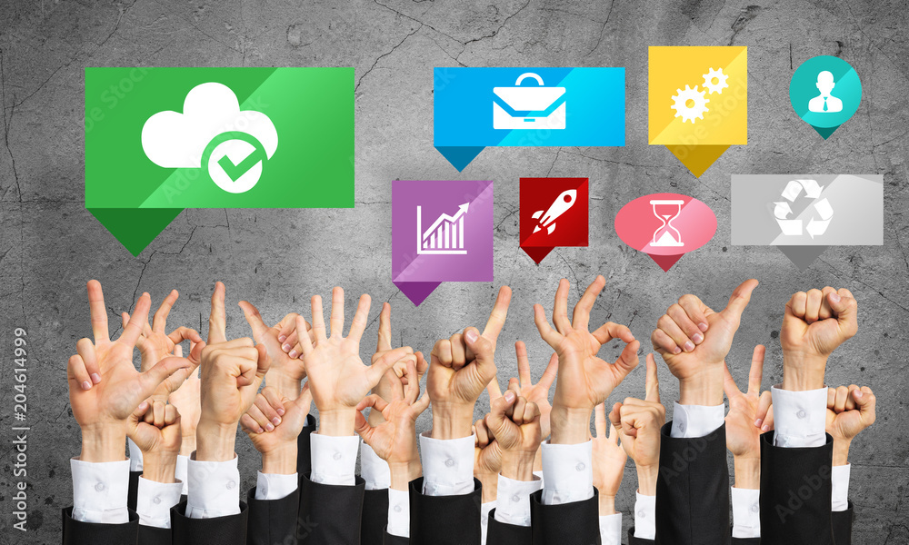 Set of hand gestures and icons Set of hand gestures and icons