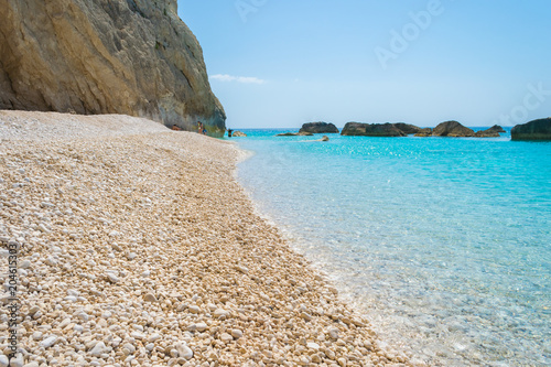 Fototapeta Naklejka Na Ścianę i Meble -  Porto Katsiki beach in Lefkada Ionian island in Greece. View of the turquoise sea waters of the ocean