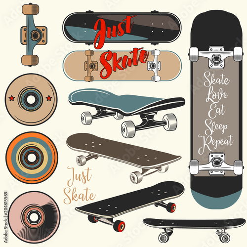 Collection of vector skateboards in vintage style