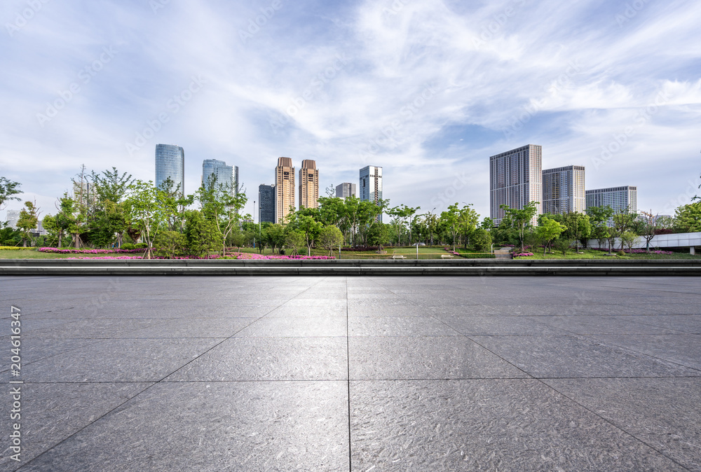 empty floor with city skyline empty floor with city skyline