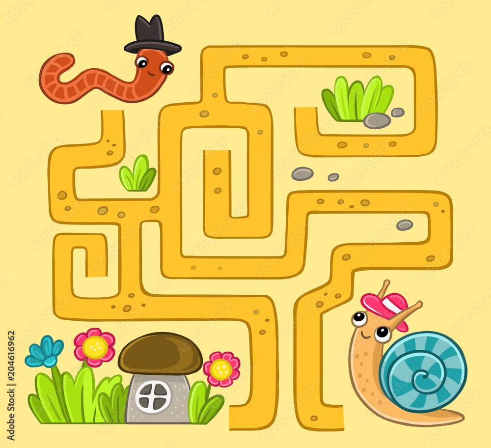 Fototapeta premium labyrinth with a worm and a snail