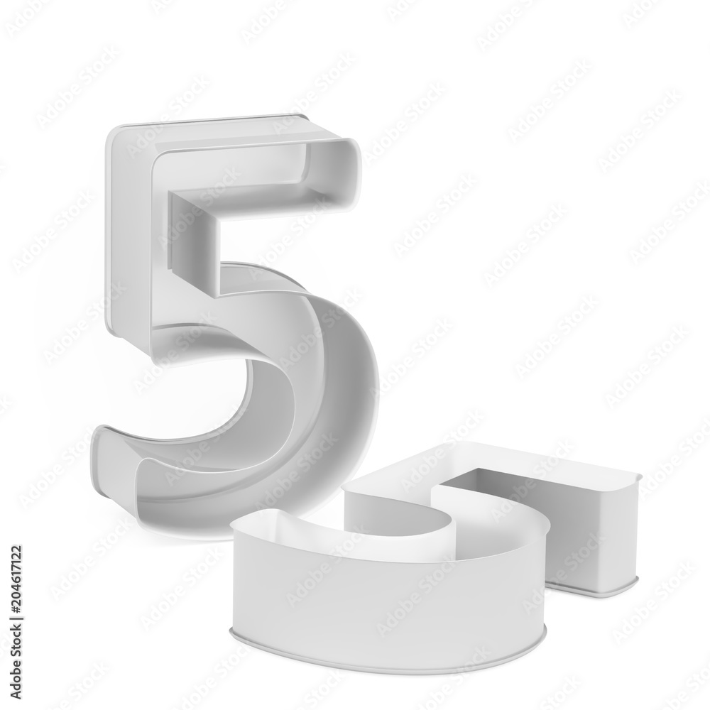 Metal baking cake pan or cookie cutter set like mathematical digit 5 on white background, 3D rendered Metal baking cake pan or cookie cutter set like mathematical digit 5 on white background, 3D rendered
