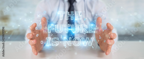 Businessman using future text interface 3D rendering