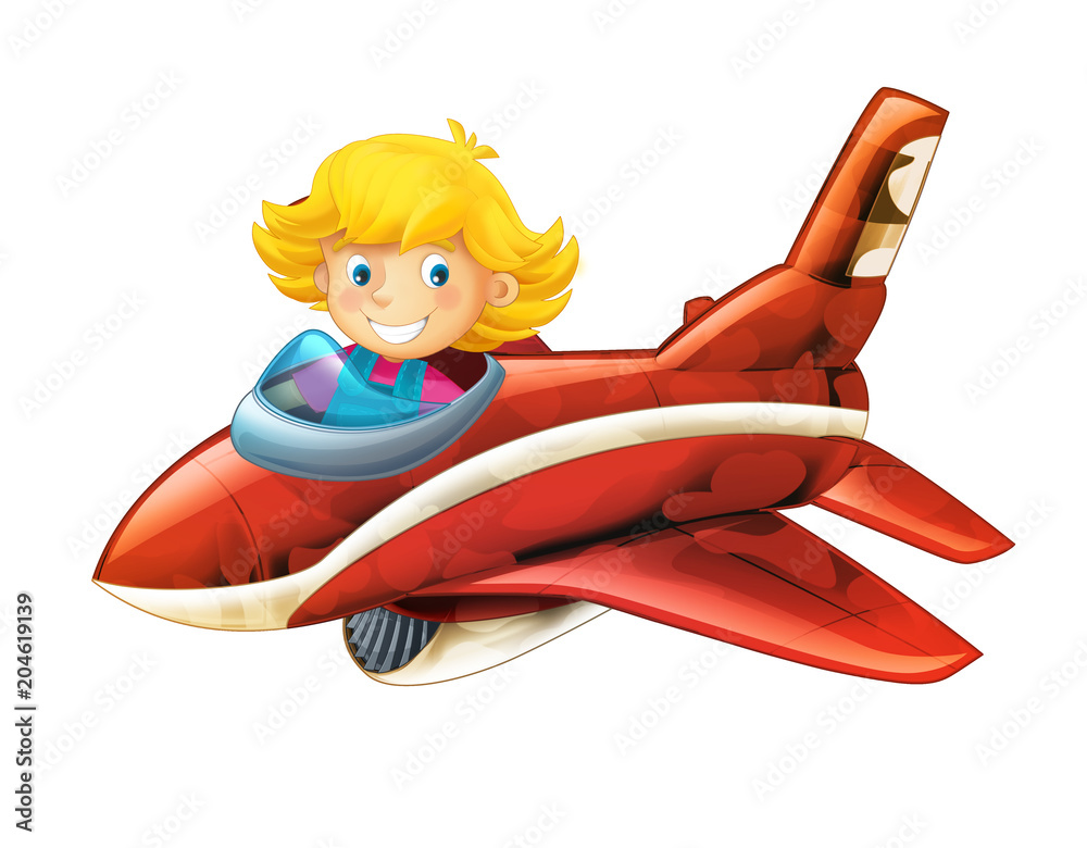 cartoon happy scene with child in jet fighter military machine -  illustration for children Stock Illustration | Adobe Stock
