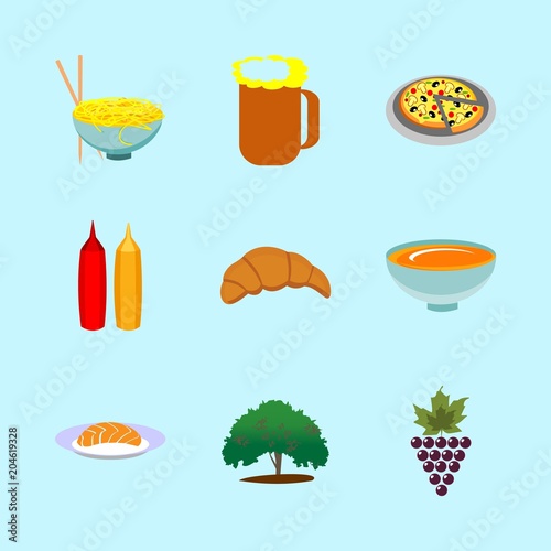 icons about Food with merlot, mustard and ketchup, dessert, cuisine and seafood