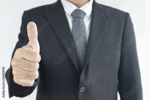 Business (no face) thumb up on white background isolated.