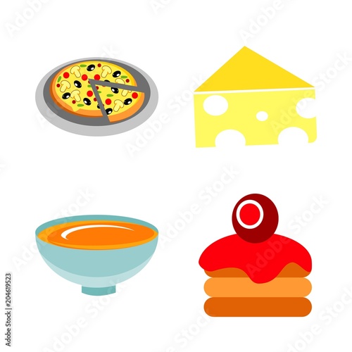 icons about Food with cheese, pizza, salami, pastry and bake