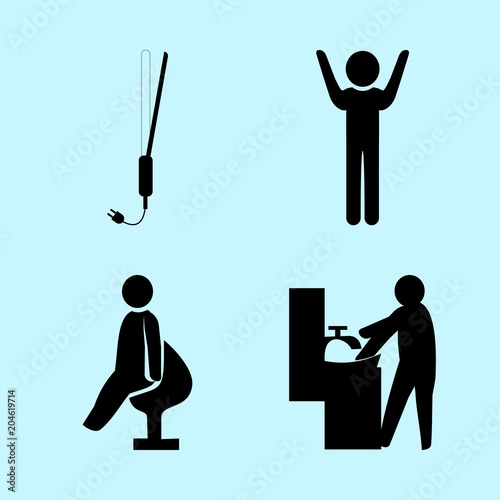 icons about Human with bacteria, sitting, beauty, safety and man