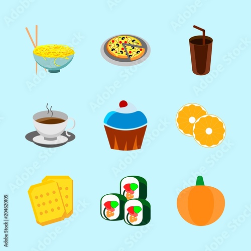 icons about Food with tomato, cup, cupcake, fresh and hot