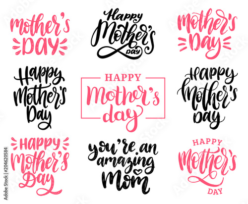 Mothers Day calligraphy illustration set. Vector handwritten phrases collection for greeting card,festival poster etc.