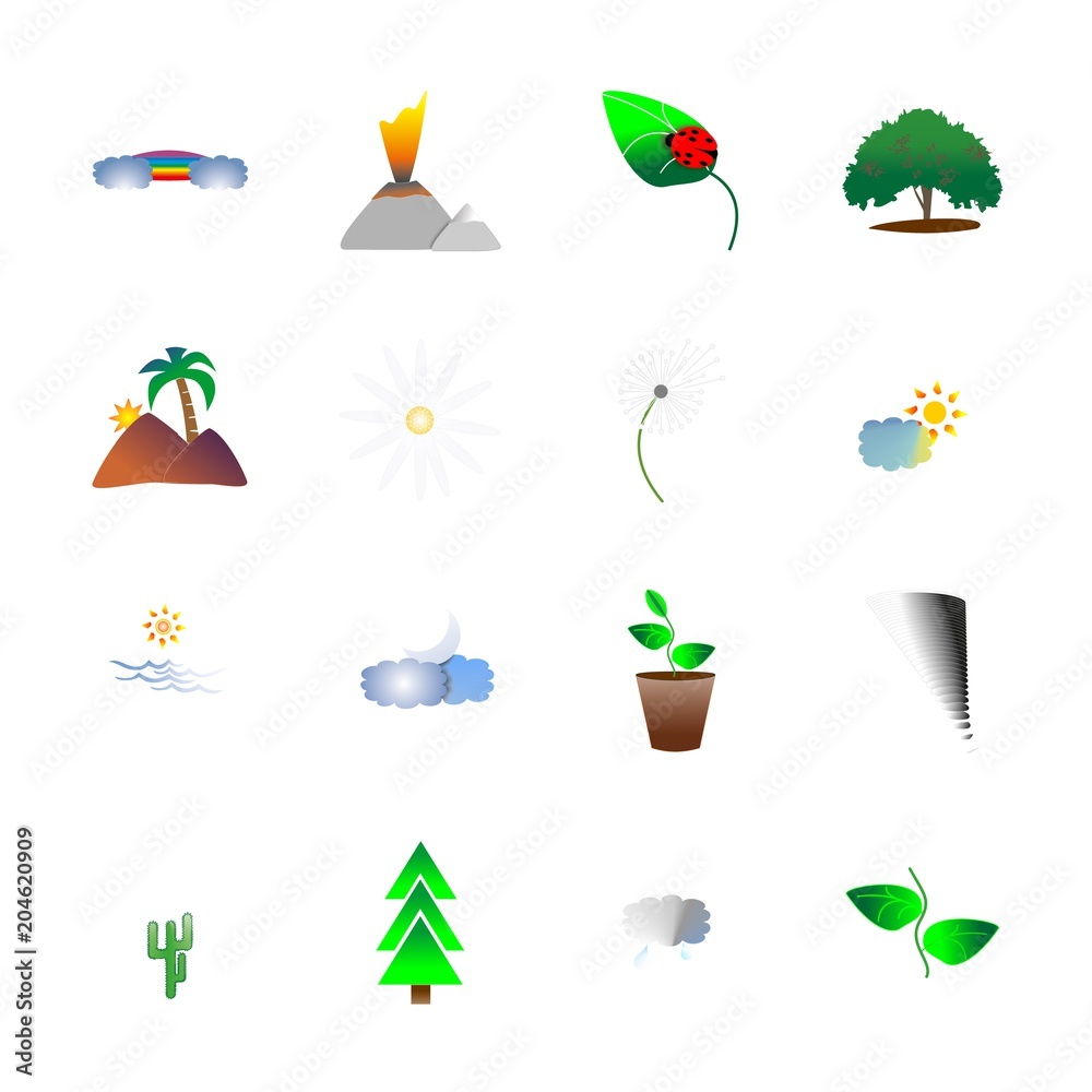 icon Nature with houseplant, dandelion, mountain, pot and fir-tree